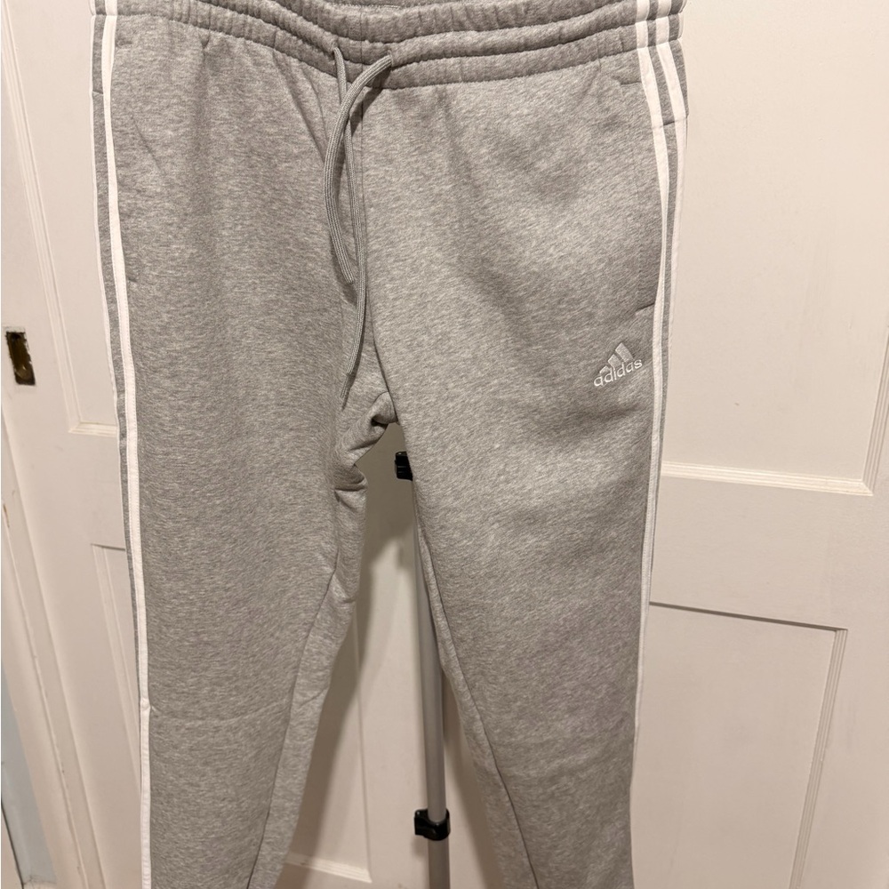 Adidas Gray Joggers with White Stripes